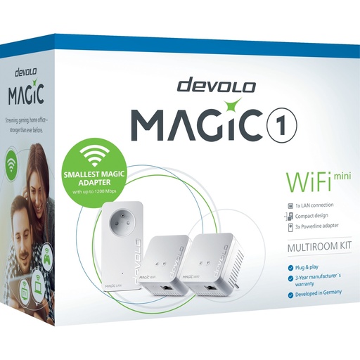 Devolo Magic 1 WiFi mini - 1200 Mbit/s - IEEE 802.11b - IEEE 802.11g - IEEE 802.11n - IEEE 802.3 - IEEE 802.3az - IEEE 802.3u - IEEE 802.3x - Fast Ethernet - 10,100 Mbit/s - 10BASE-T - 100BASE-TX - Wi-Fi 4 (802.11n)